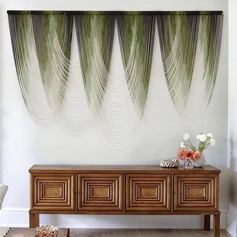 IOWER macrame wall art with green gradient detail for calming ambiance