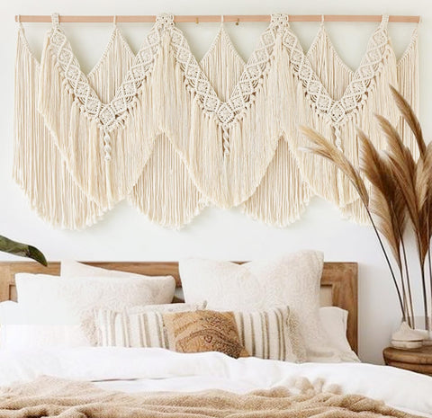 IOWER macrame wall hanging front detail showing handwoven knots for boho decor