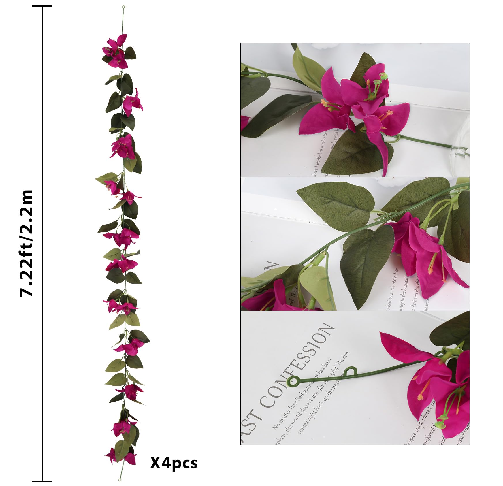 IPOPU deep pink bougainvillea garland used as wall backdrop decor
