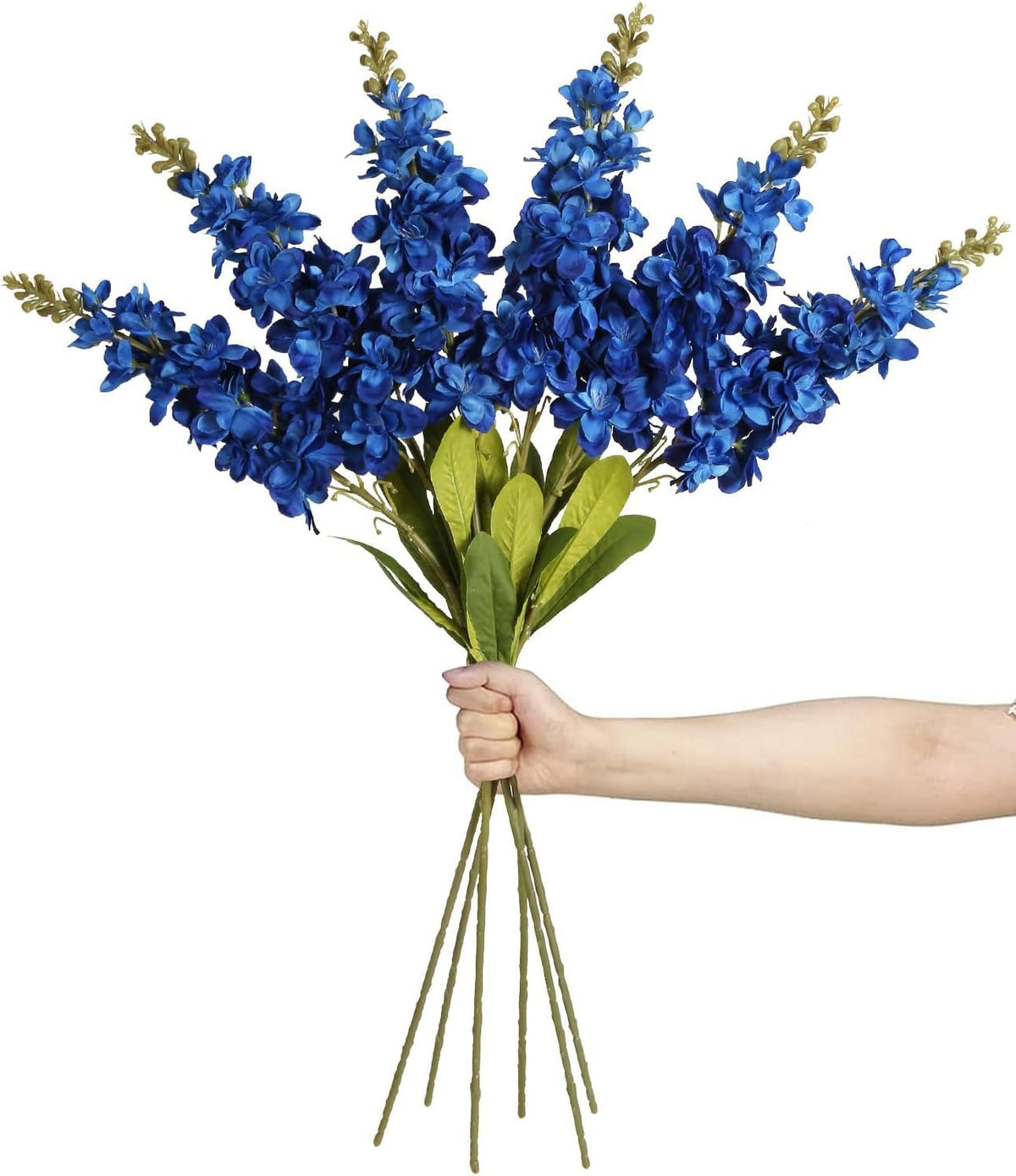 IPOPU Delphinium artificial flowers in royal blue for long-stem centerpieces.