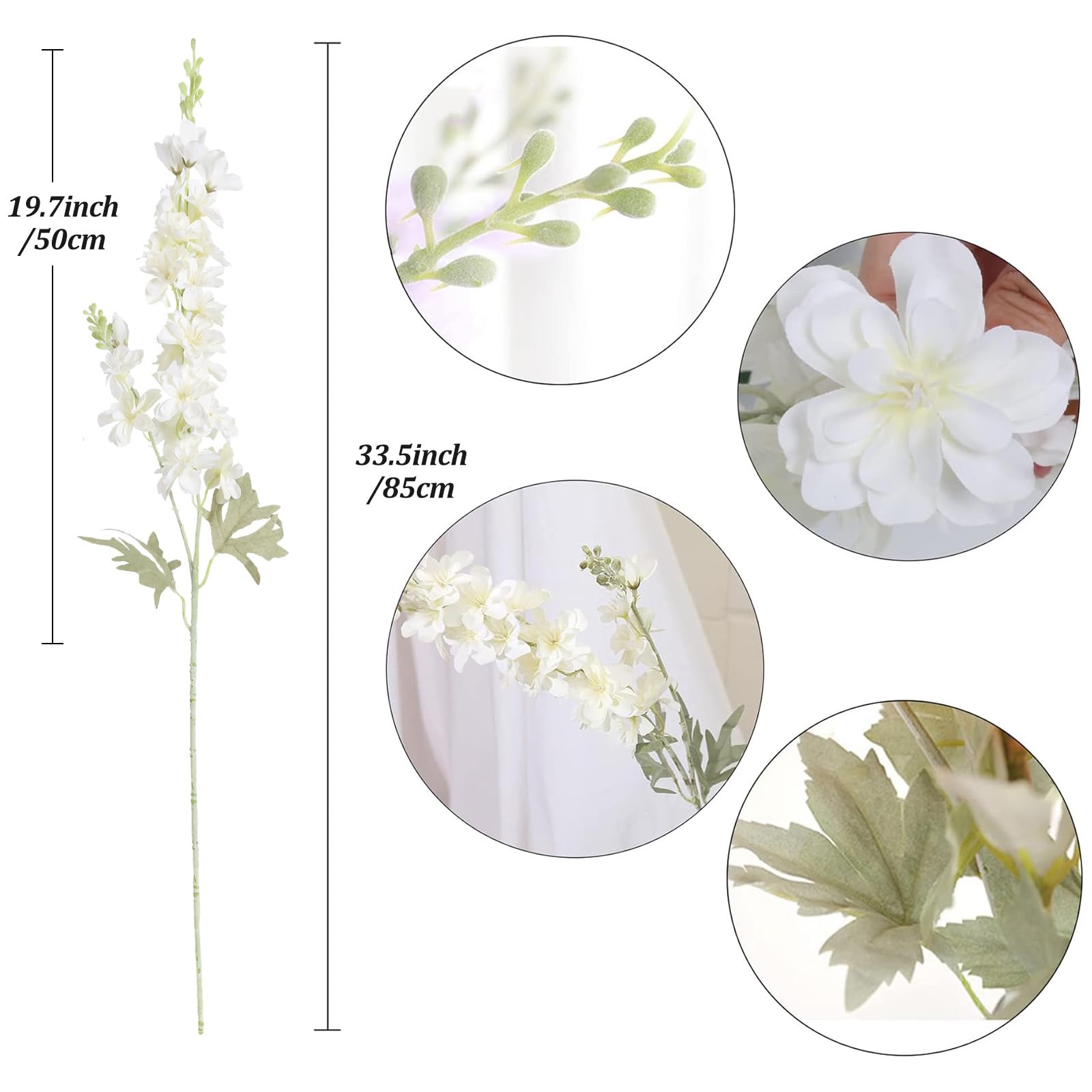 IPOPU living room display with realistic white delphiniums