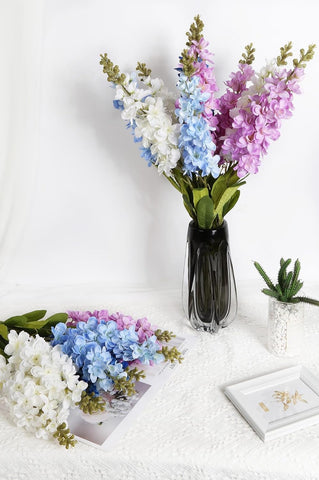 IPOPU Delphinium heads with adjustable stems for versatile vase setups.