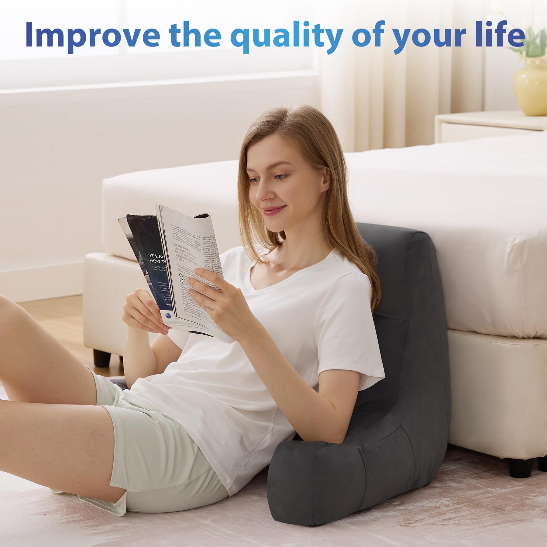 IPYNBAP reading pillow ideal for bed, couch, or floor lounging.
