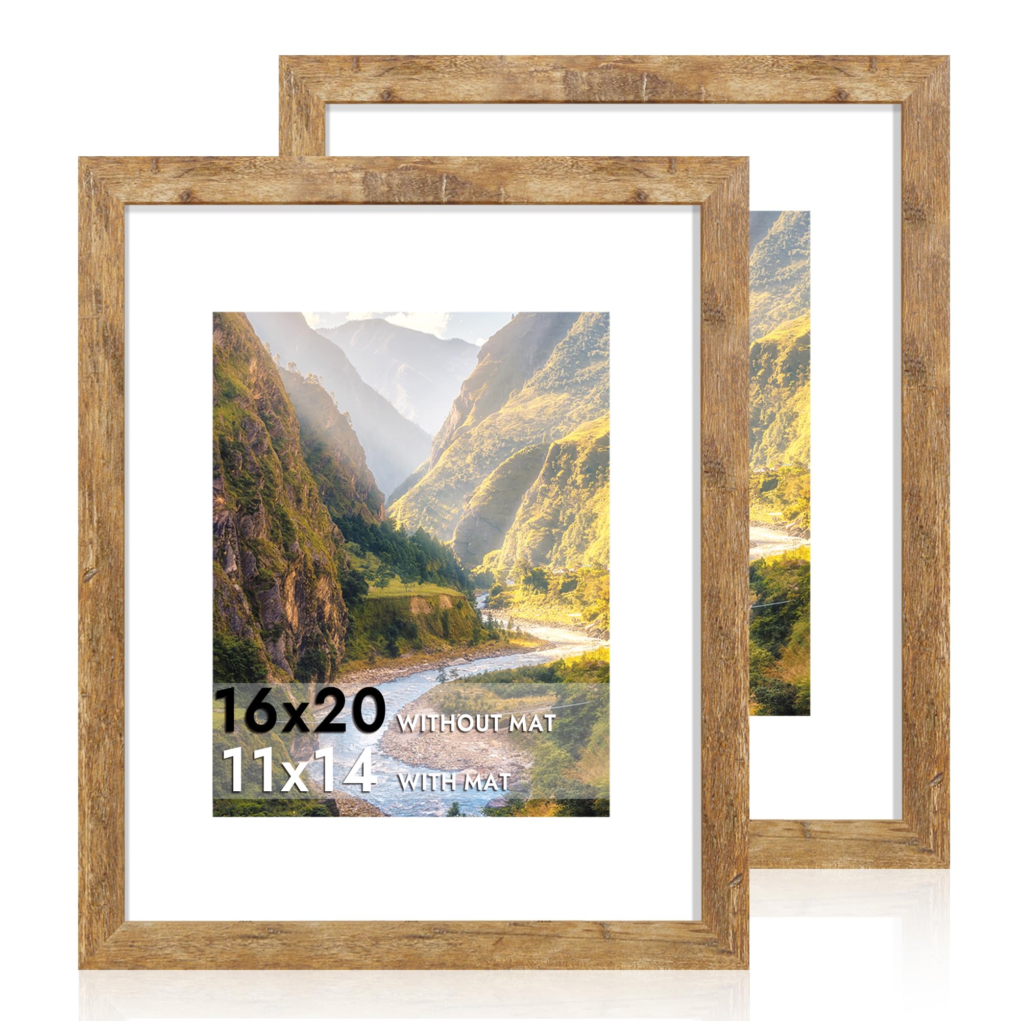 iRahmen rustic brown wood frame 16x20 with no mat for wall display.