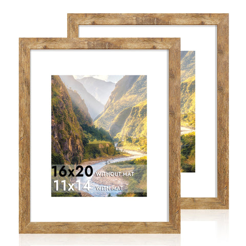 iRahmen rustic brown wood frame 16x20 with no mat for wall display.