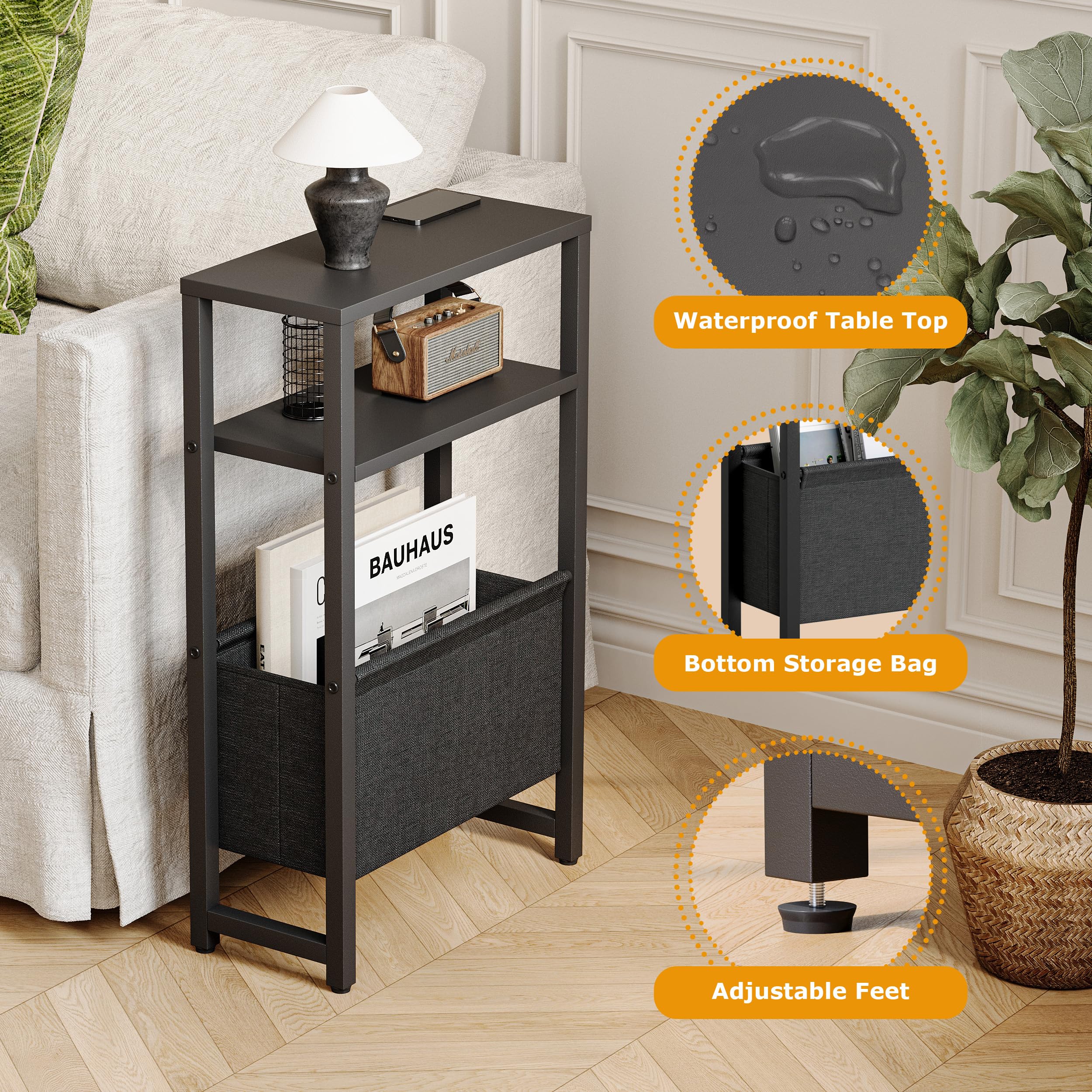 IRCPEN black end table pairs with metal frame for modern living rooms.