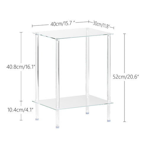 IRCPEN clear side table beside sofa showcasing compact organization
