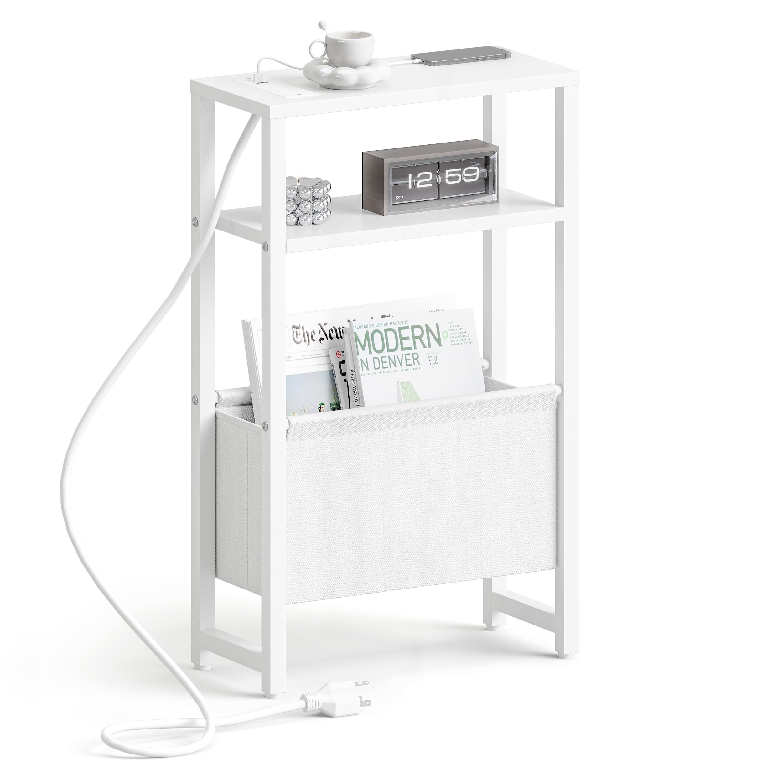 IRCPEN narrow side table with charging station beside a sofa showing convenient device charging