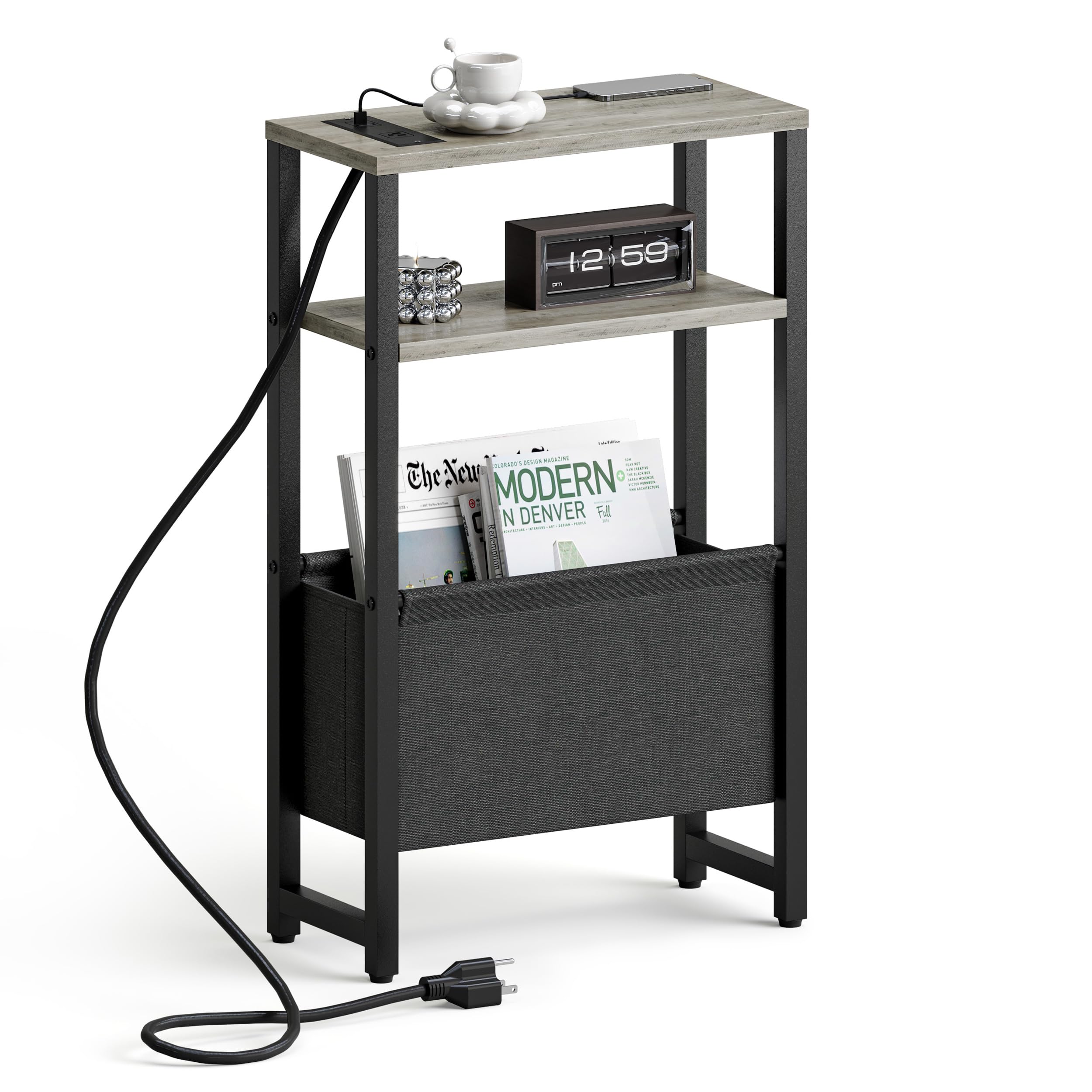 IRCPEN narrow side table with charging station beside a sofa for easy charging