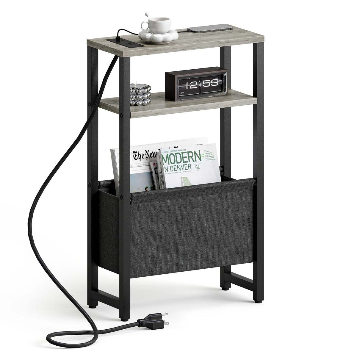 IRCPEN narrow side table with charging station beside a sofa for easy charging