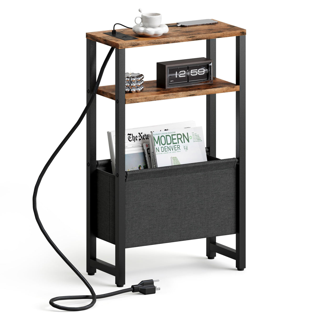 IRCPEN narrow side table with charging station keeping devices powered and within reach