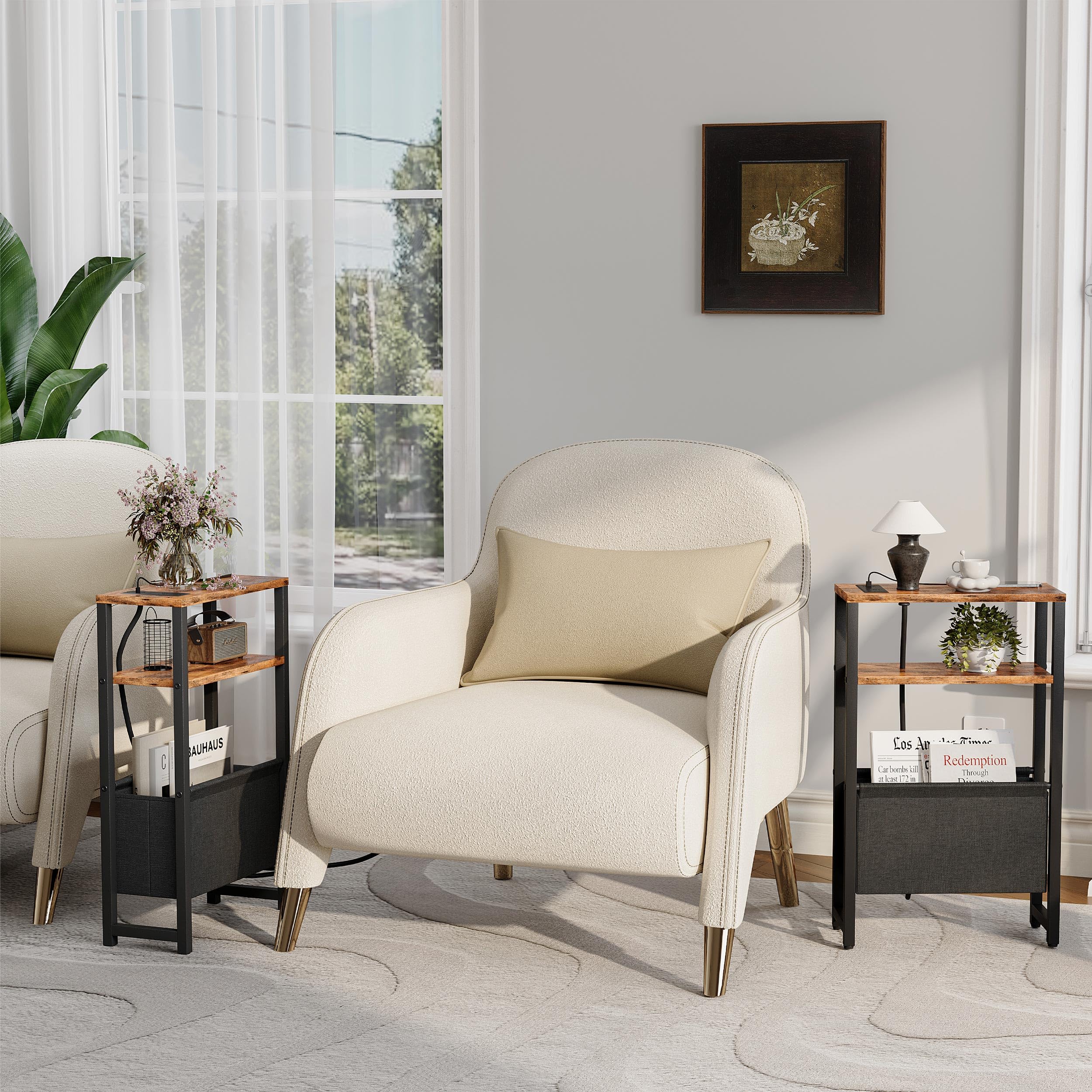 IRCPEN narrow side table with magazine basket for tidy storage
