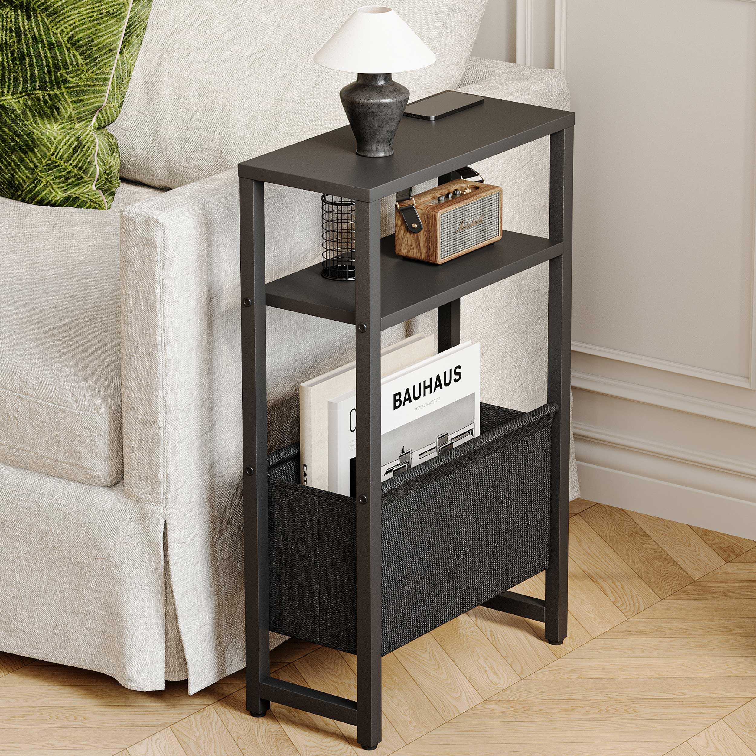 IRCPEN Narrow Side Table side view highlights compact corner placement