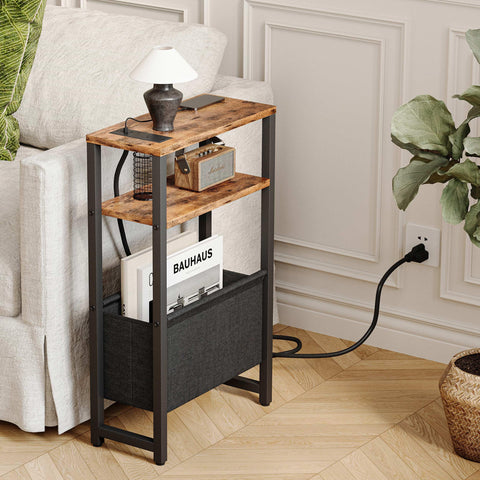 IRCPEN narrow side table with three-tier storage for books and remotes