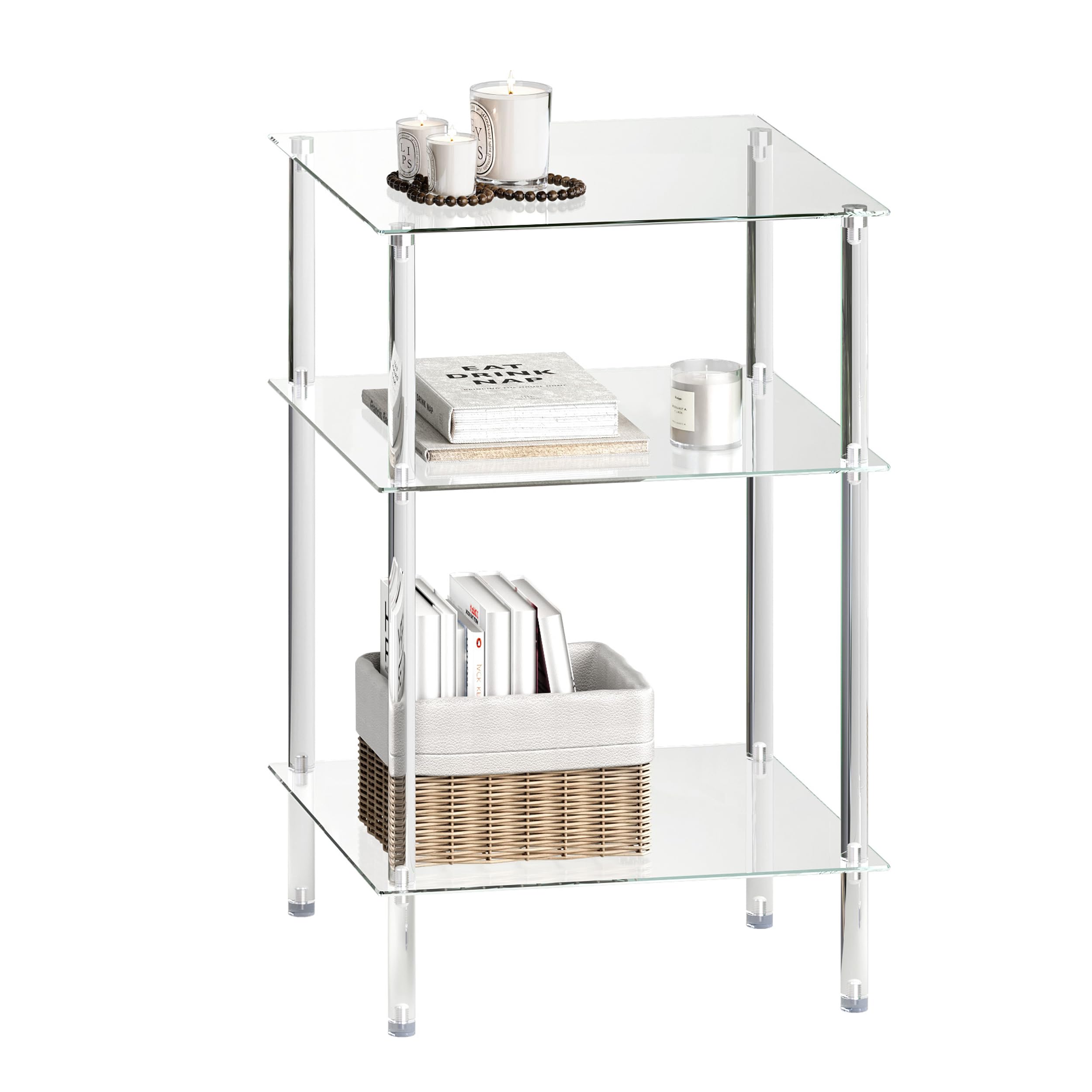 IRCPEN tempered glass side table with 3 tiers for compact spaces