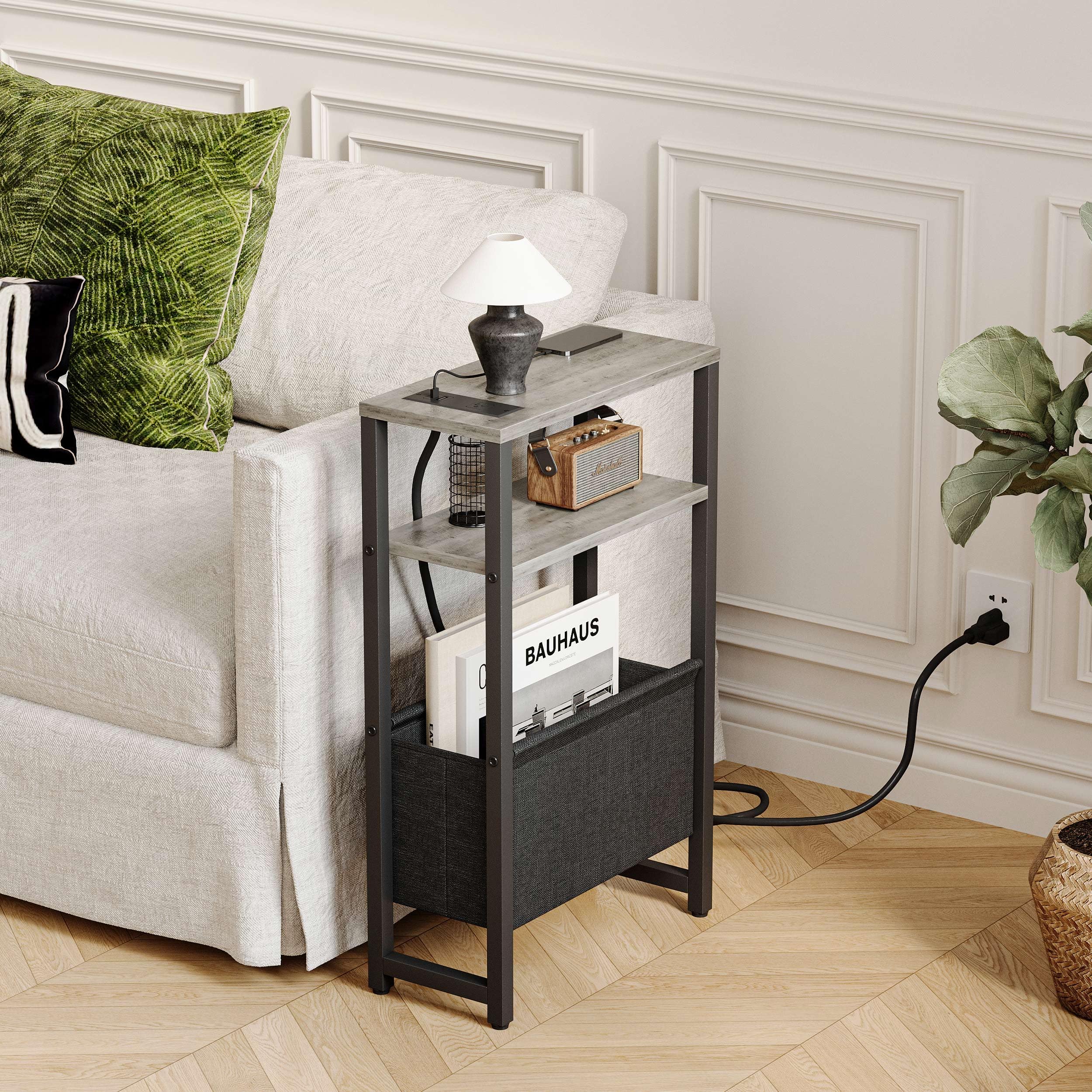 IRCPEN three-tier nightstand with open shelves and storage