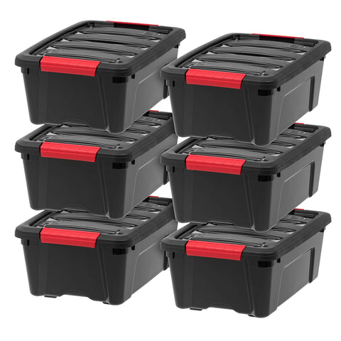 IRIS USA 13 qt storage box with lid and latches ideal for organized garage storage.
