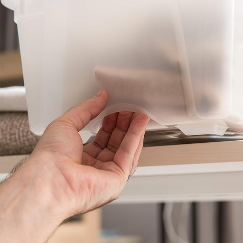 Clear-view IRIS USA storage box offers quick content visibility