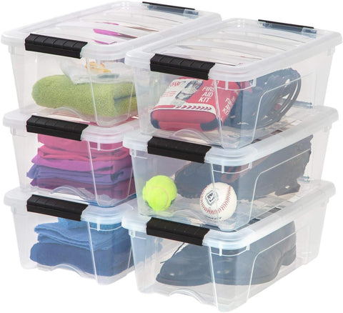 IRIS USA 13 qt storage box with lid and latches for secure stacking.