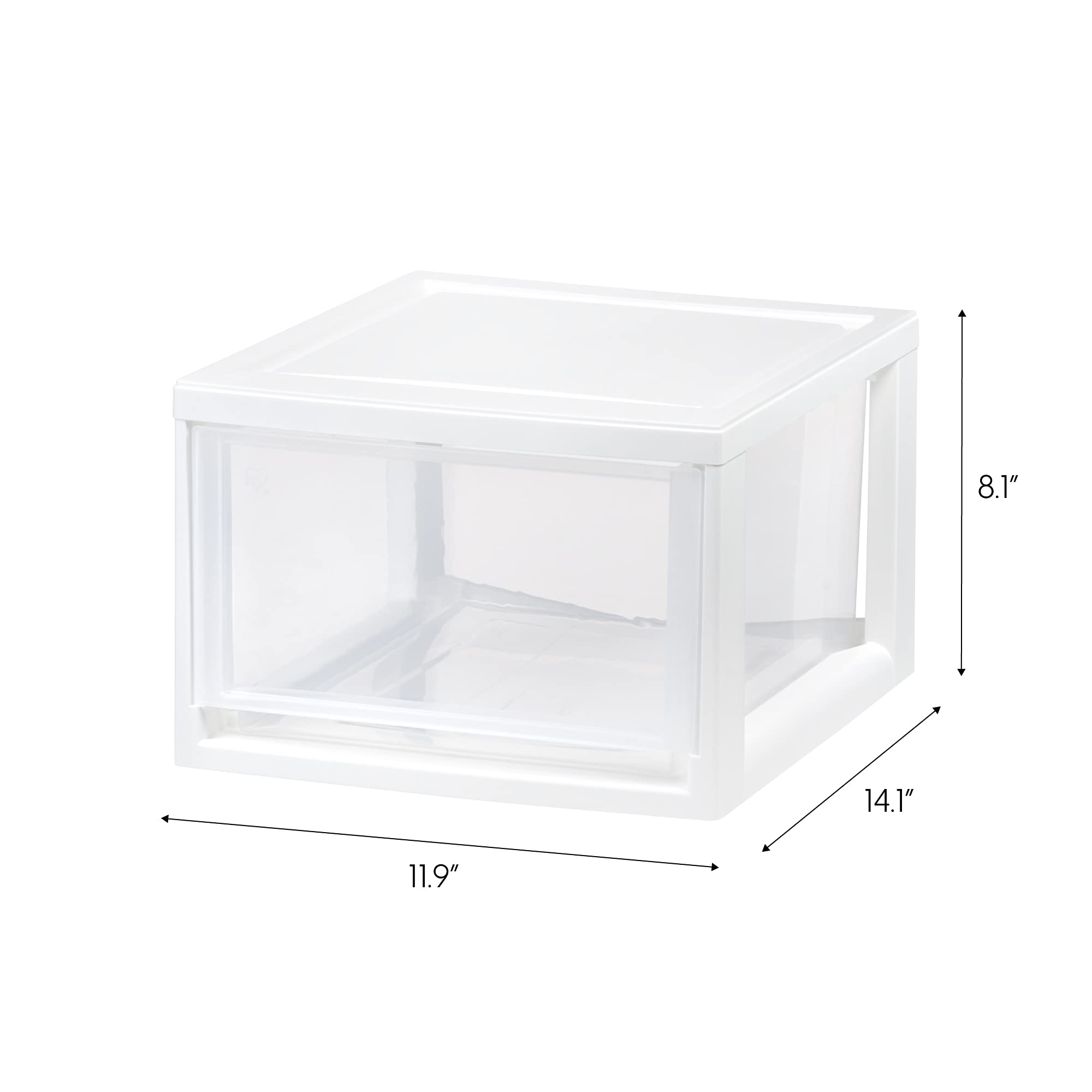 IRIS USA stackable drawer unit keeps items neatly grouped on shelves