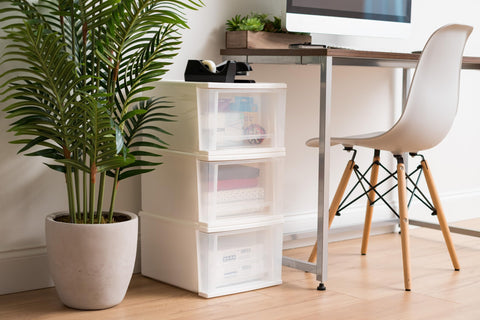 IRIS USA 17 Qt stacking drawer dorm organization in a compact space.