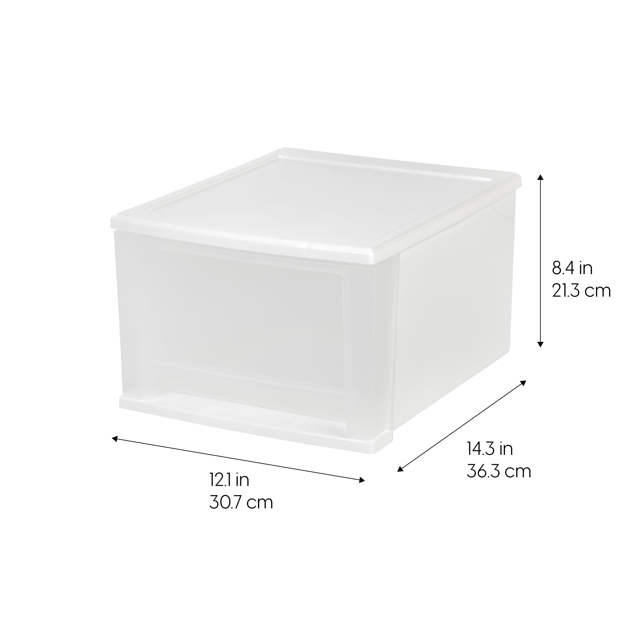 IRIS USA 17 Qt stacking drawer side view demonstrates space-saving design.