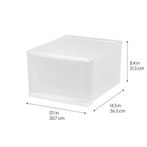 IRIS USA 17 Qt stacking drawer side view demonstrates space-saving design.