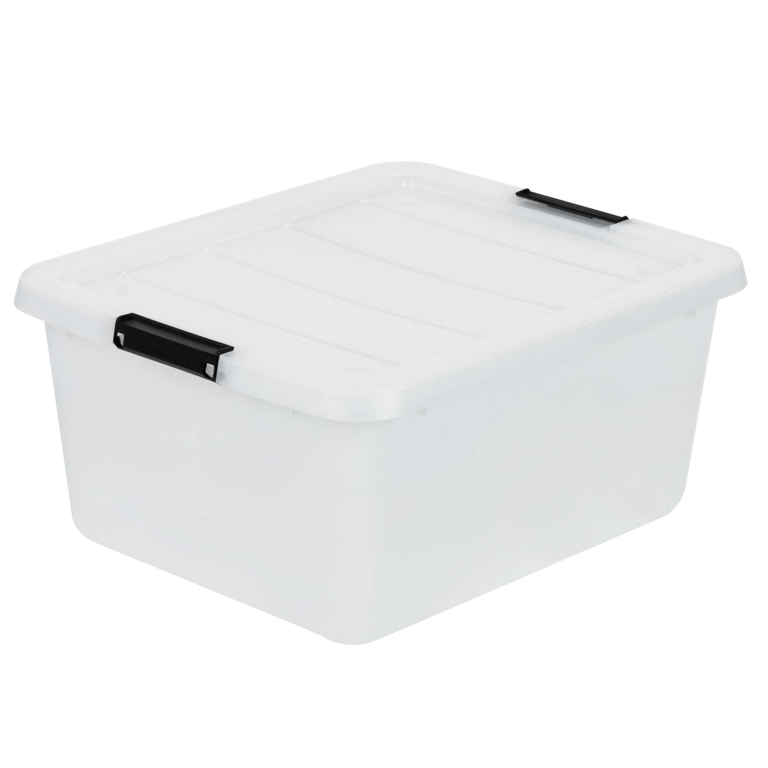 IRIS USA 18 qt clear storage organizer suited for office desk organization.