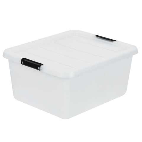 IRIS USA 18 qt clear storage organizer suited for office desk organization.