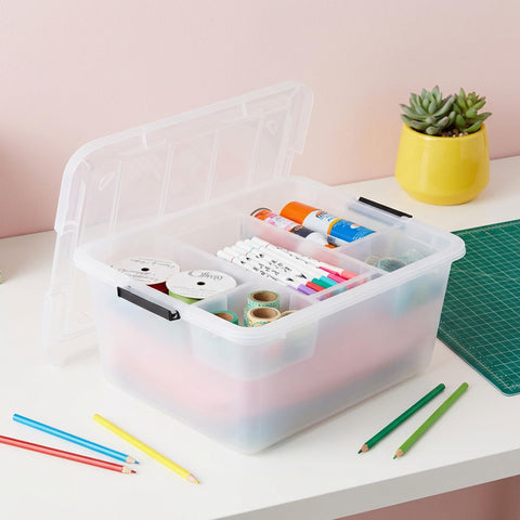 IRIS USA 18 qt clear storage organizer stackable design saves space and speeds access.