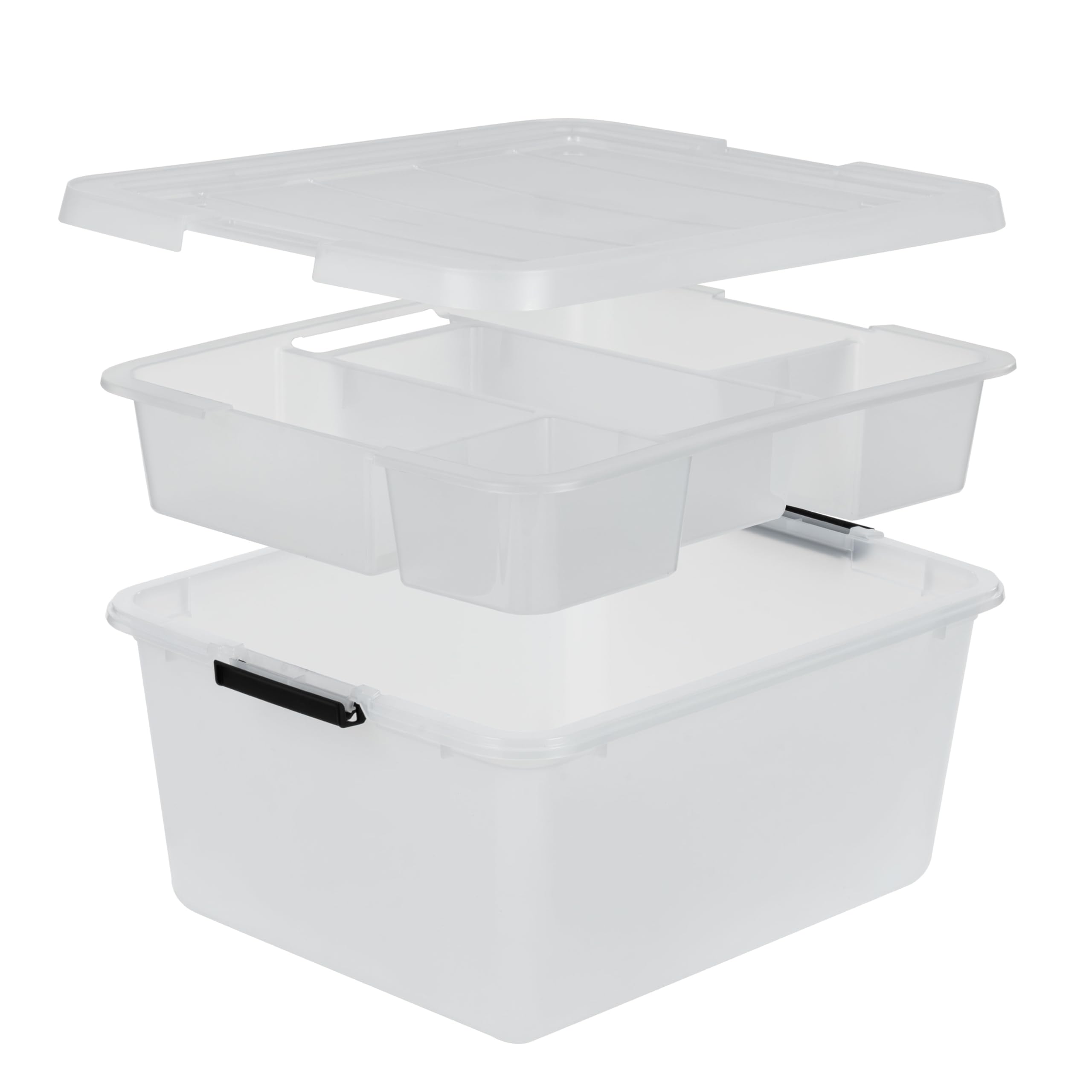 IRIS USA 18 qt clear storage organizer offers transparent visibility for quick item finding.