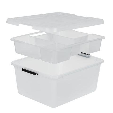 IRIS USA 18 qt clear storage organizer offers transparent visibility for quick item finding.