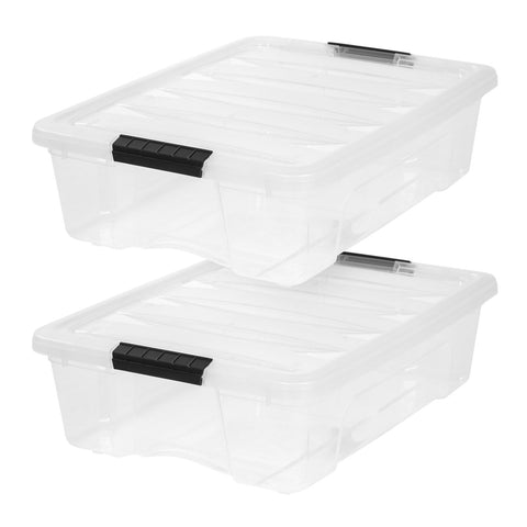 IRIS USA 27 Qt storage bin with lid in clear design, easy content visibility