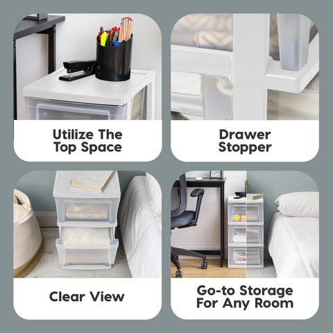IRIS USA 3-drawer storage cart clear drawers for quick item identification