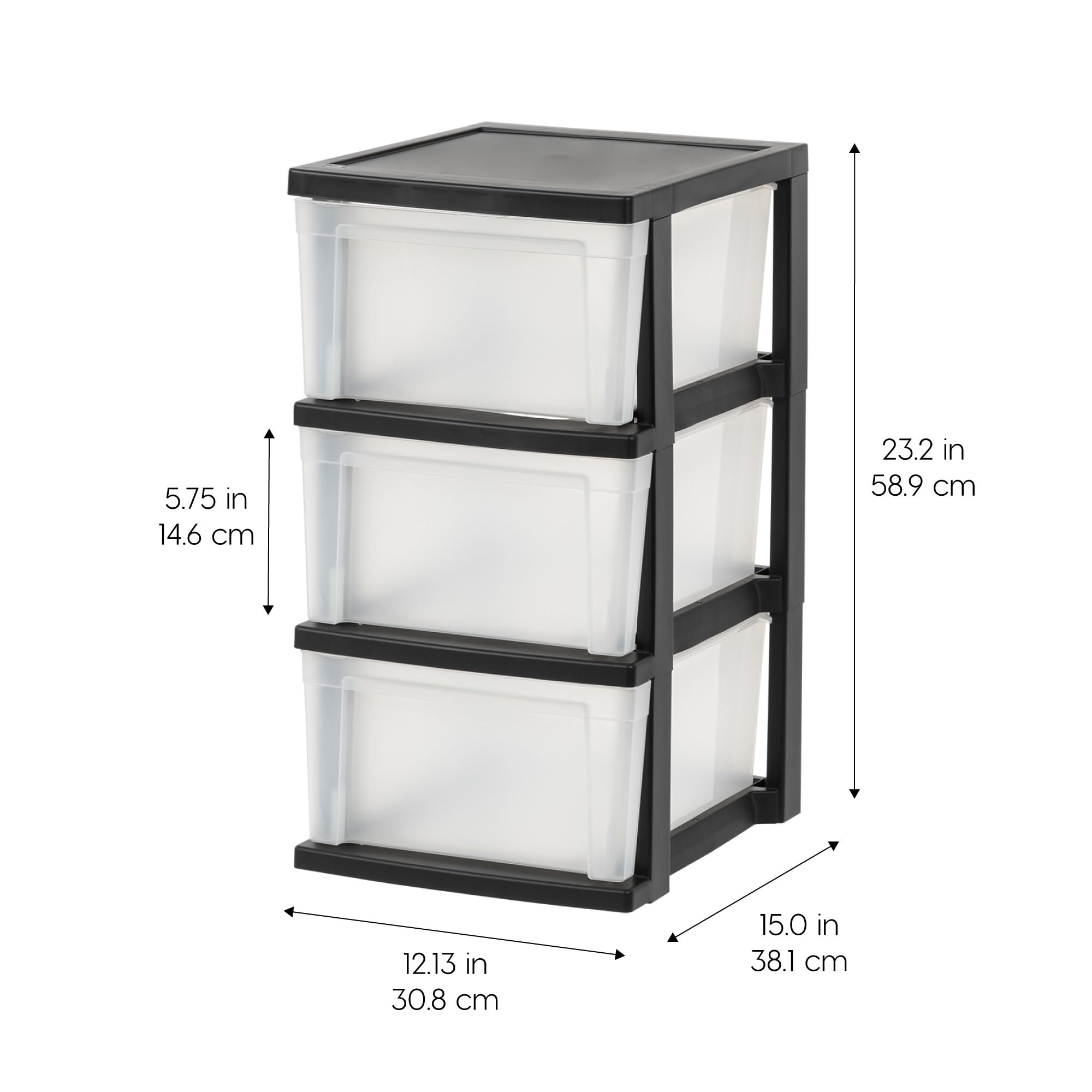 IRIS USA 3-drawer storage side view highlighting slim profile for tight spaces.