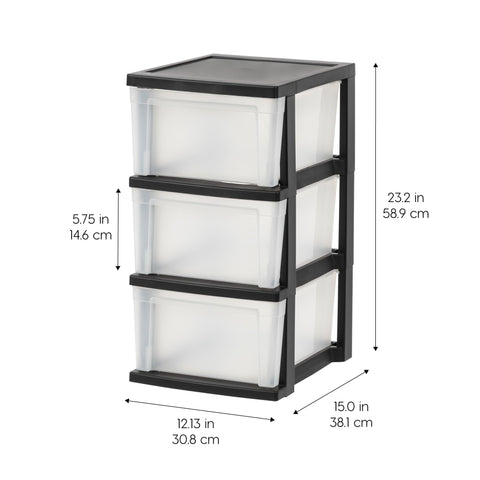 IRIS USA 3-drawer storage side view highlighting slim profile for tight spaces.