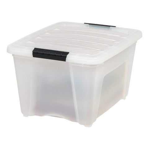 IRIS USA sturdy lid latch keeps contents secure in stacking setups.