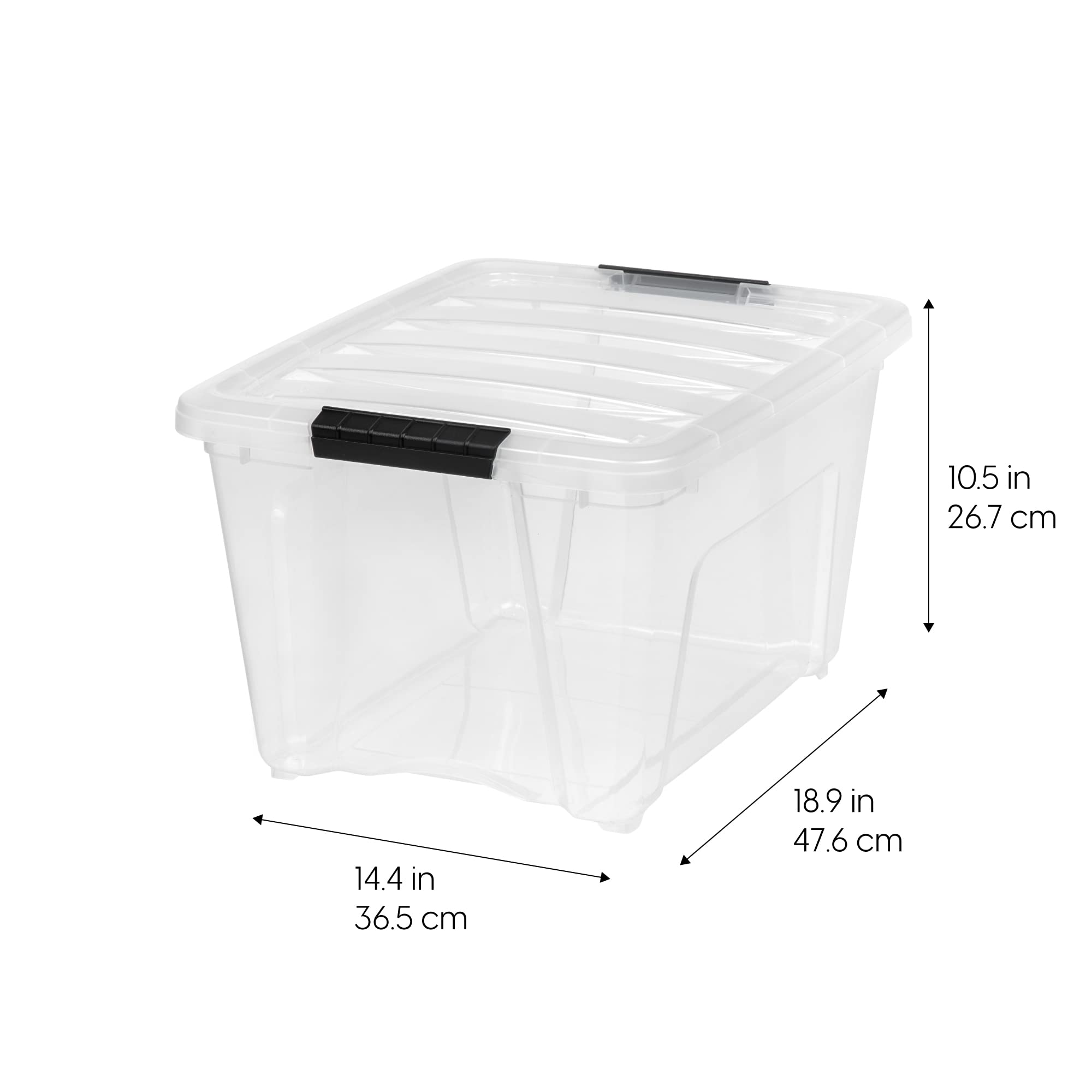 IRIS USA stackable bin with locking lid saves space and organizes shelves