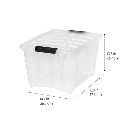 IRIS USA stackable bin with locking lid saves space and organizes shelves