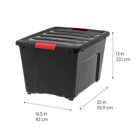 Four-pack bins nestable for space-saving storage.
