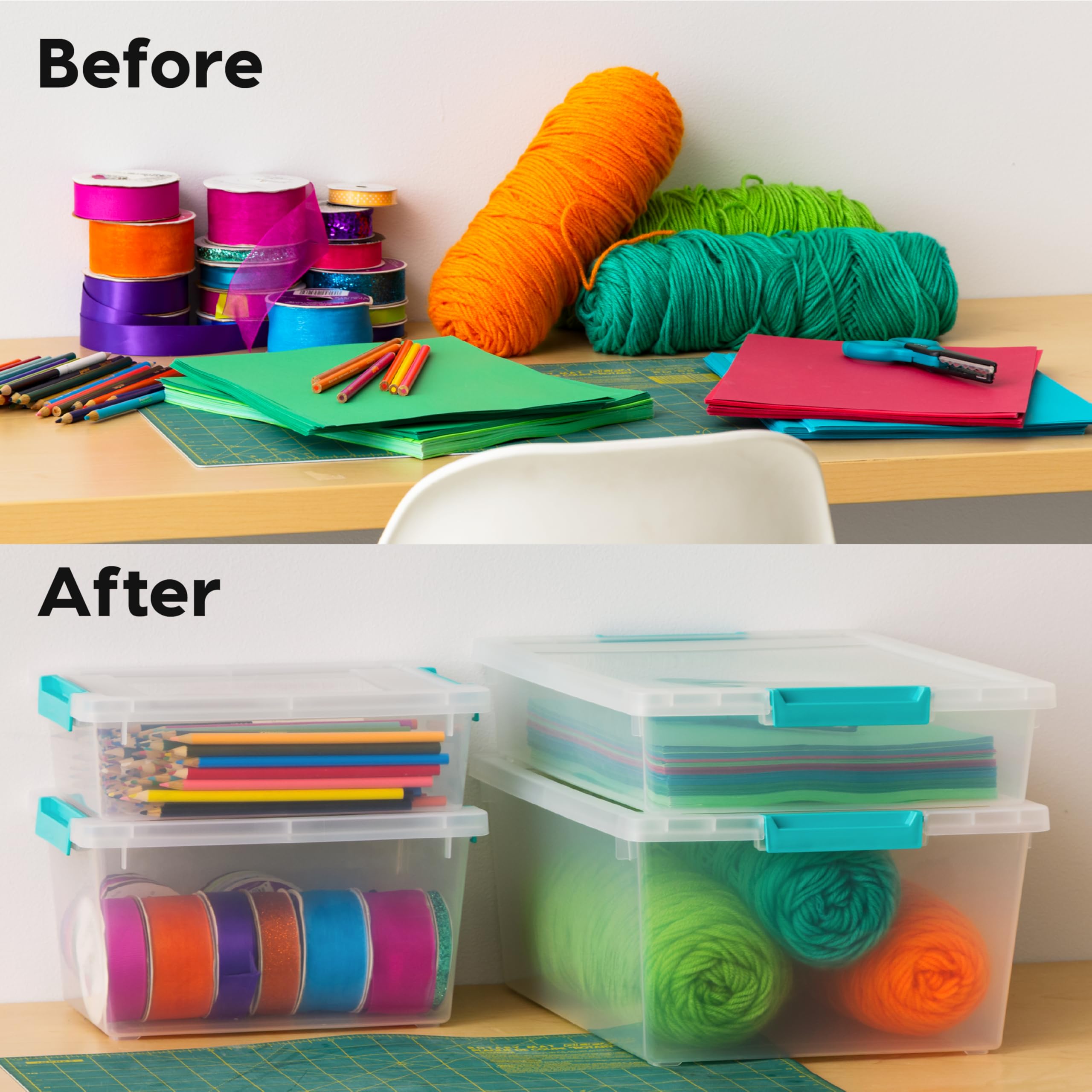 IRIS USA 4-pack stackable bins maximize shelf space for craft and office.