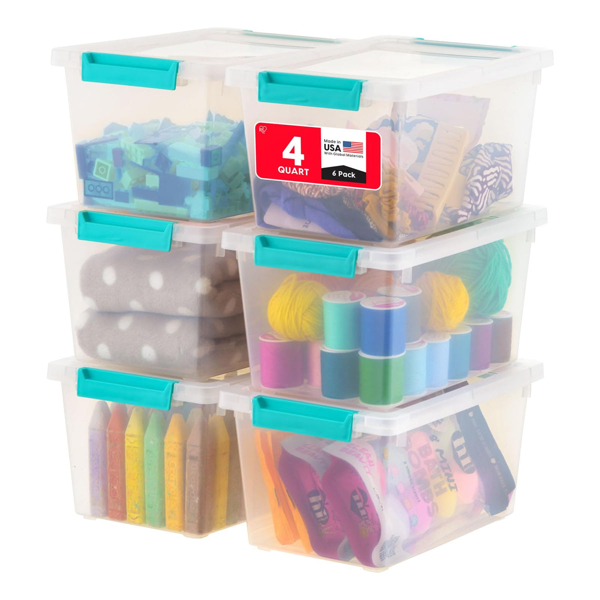 Iris USA 4 Qt craft bin with lids for art supplies storage and dust protection.