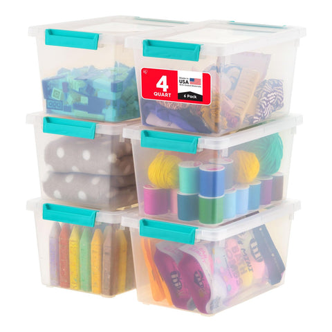 Iris USA 4 Qt craft bin with lids for art supplies storage and dust protection.