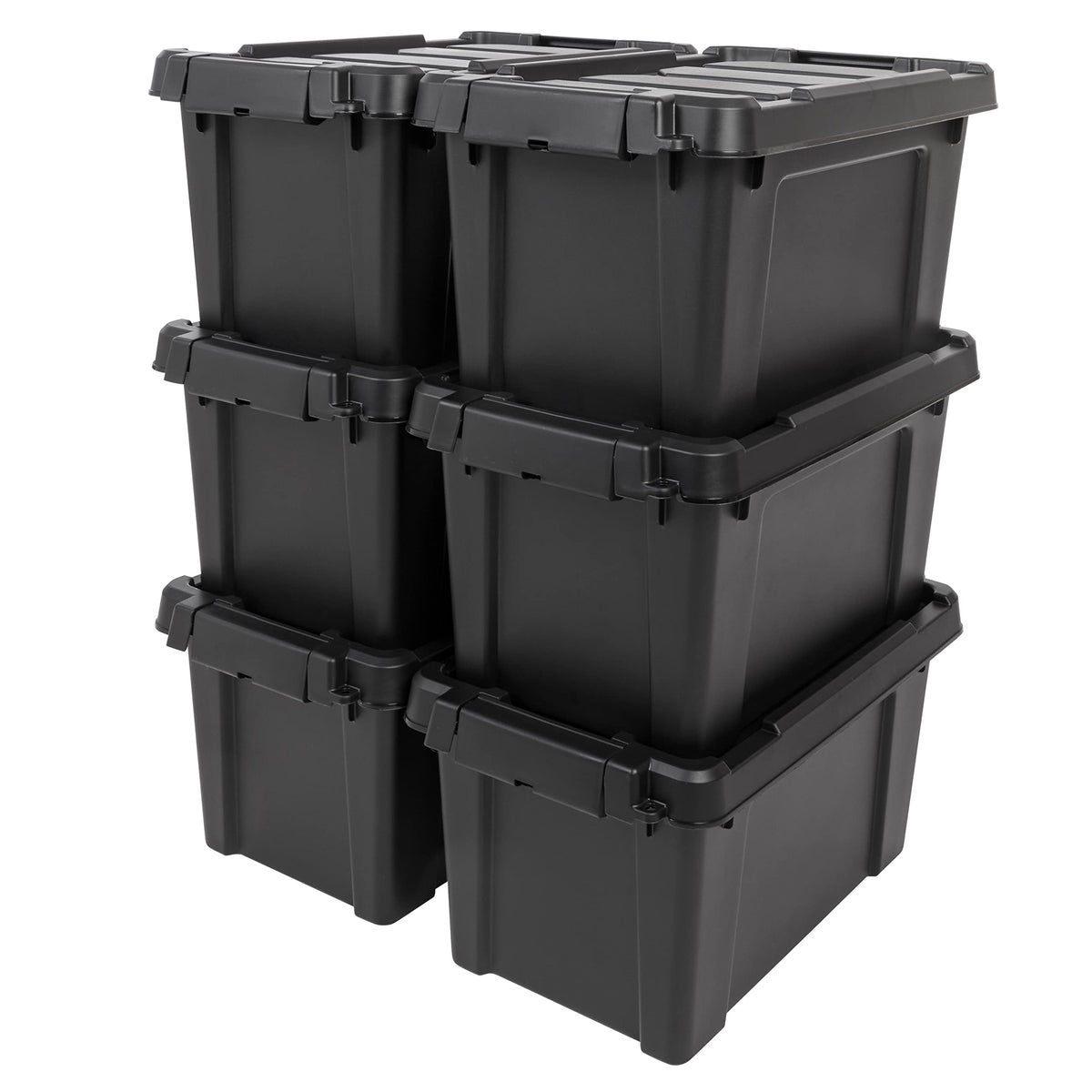 IRIS USA 5-gallon lockable storage bin with lid and secure latch for safe storage.