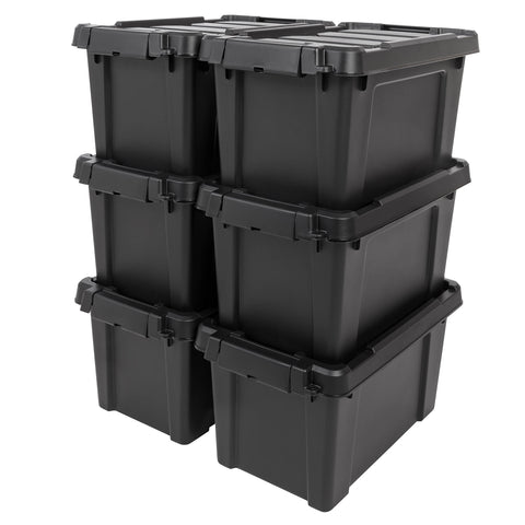 IRIS USA 5-gallon lockable storage bin with lid and secure latch for safe storage.