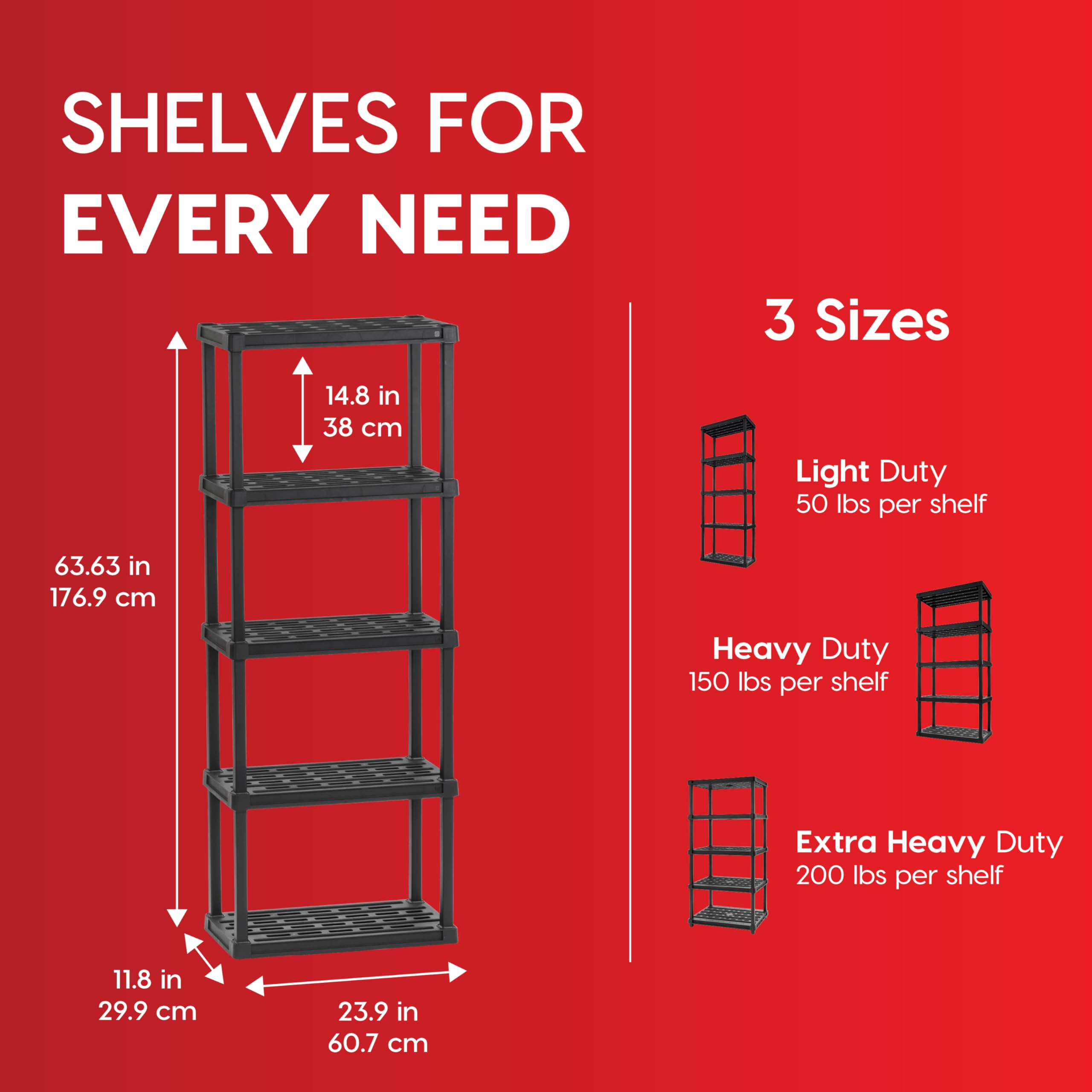 IRIS USA 5-tier shelving side view, compact design with tool-free assembly.