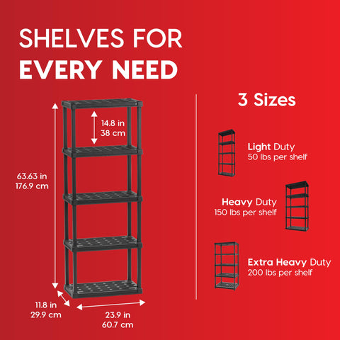 IRIS USA 5-tier shelving side view, compact design with tool-free assembly.