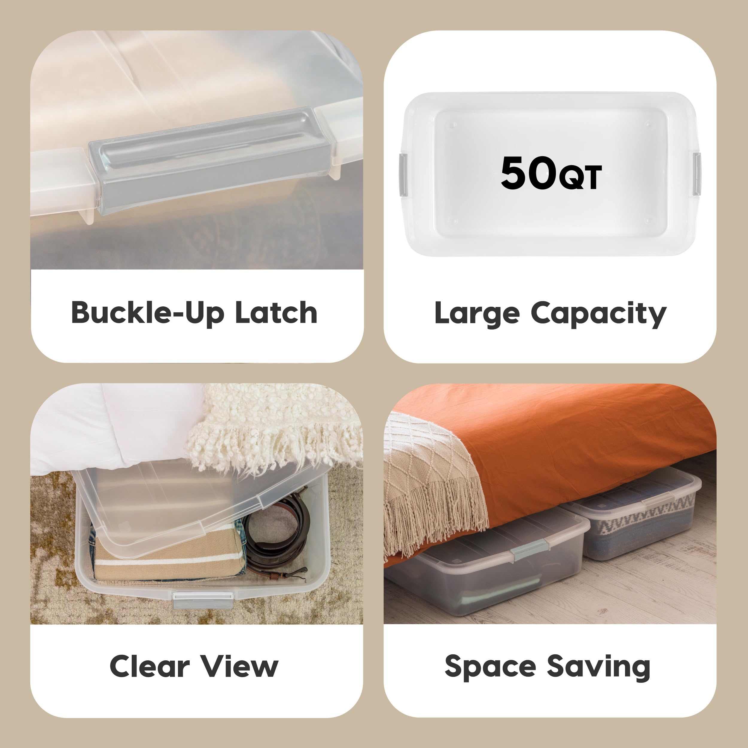 IRIS USA 50 Qt narrow-design under-bed storage to maximize space