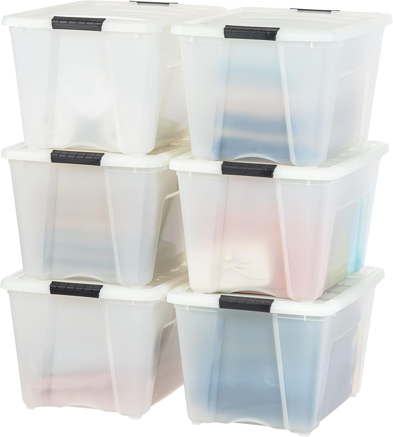 Iris USA 54qt stackable bin with lid close-up showing secure latching