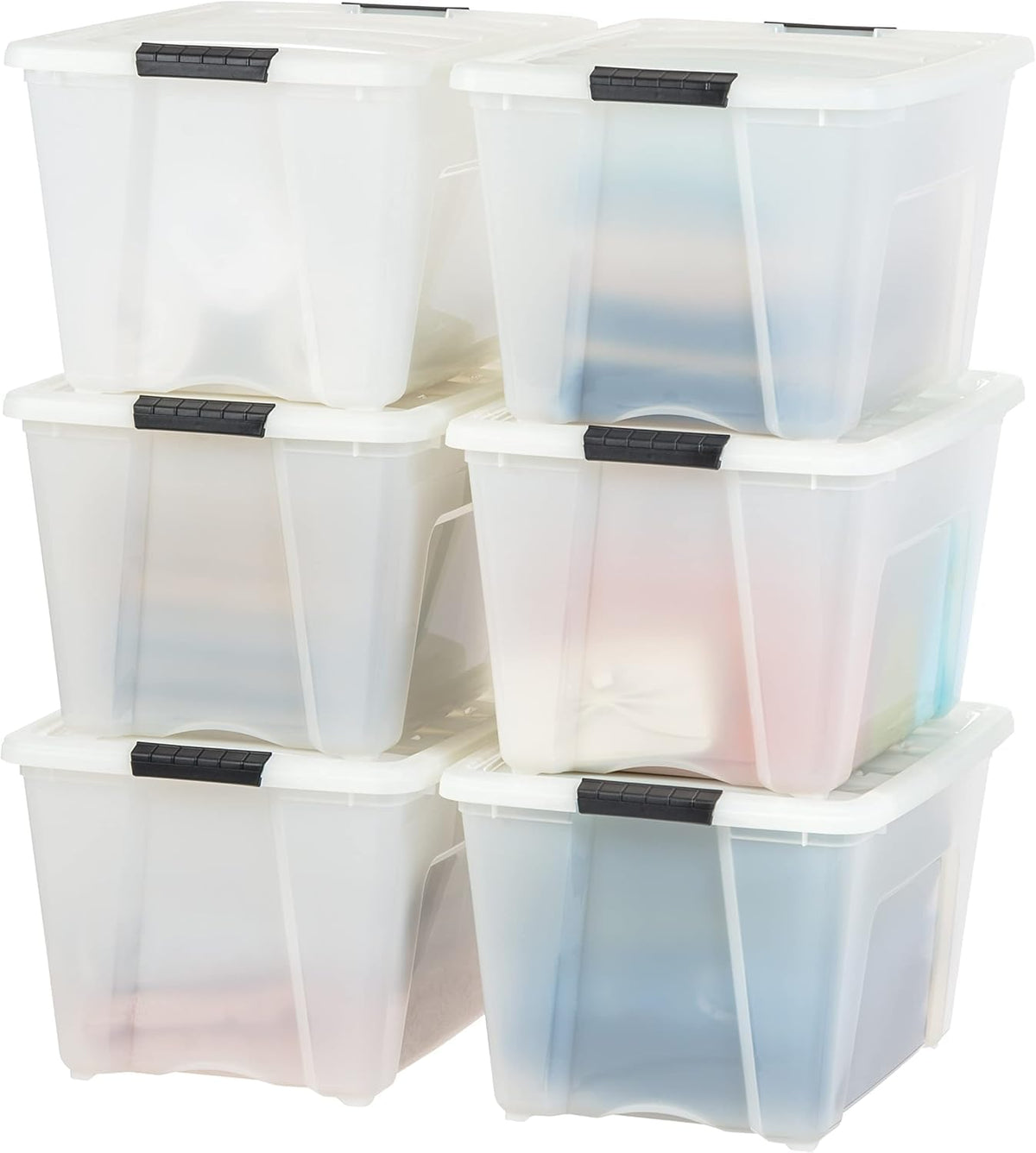 Iris USA 54qt stackable bin with lid close-up showing secure latching